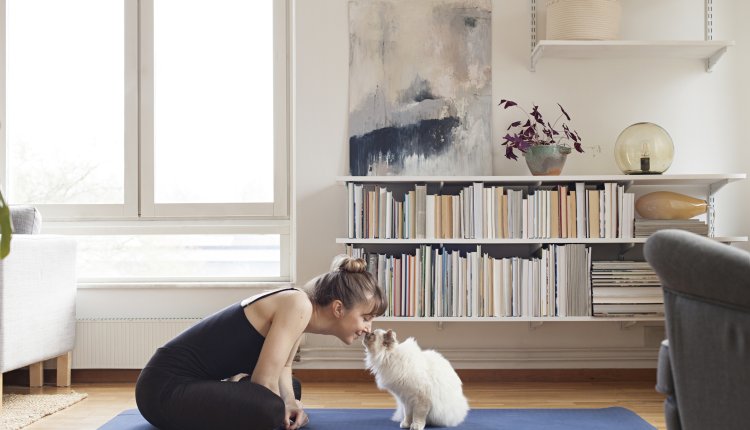 Huiskamer vrouw met haar kat